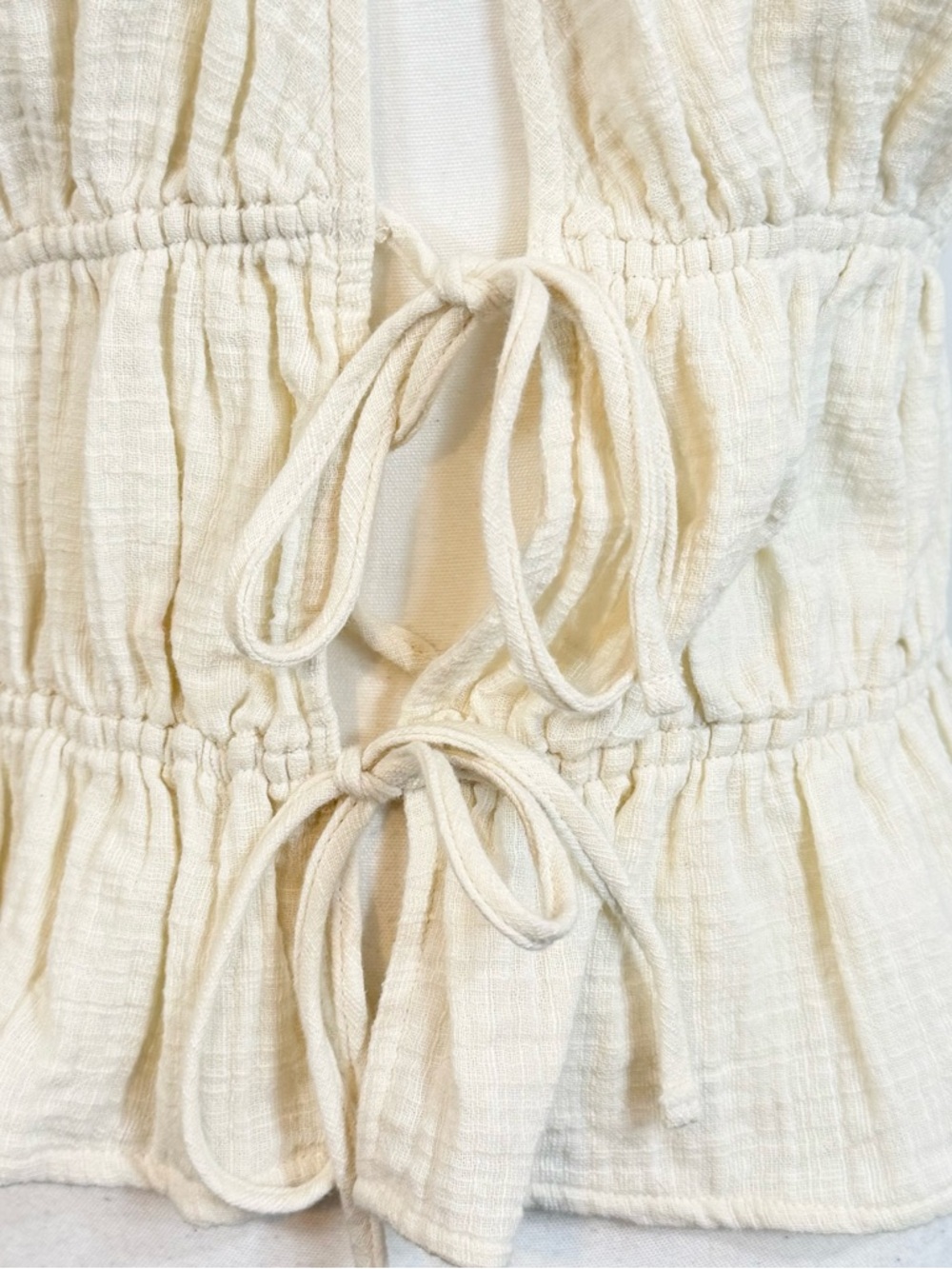 Aerie NWT Cream Gauze Tie Front Top Peplum Sleeveless Boho Cotton Blouse Medium - Picture 6 of 11